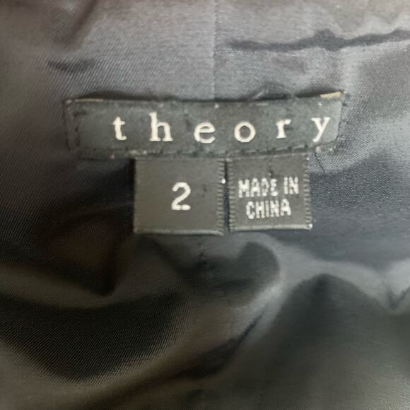 Theory Size 2 Benja Watercolor Sheath Dress Blue Draped Cowl Neck Cocktail - Picture 9 of 10